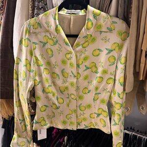 Dolce & Gabbana Lemon Print Silk Button-Up Blouse - Yellow & Green